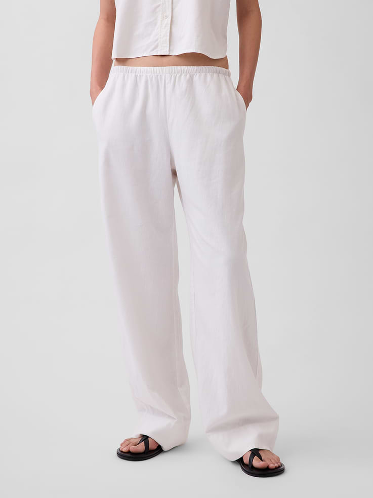 Image number 2 showing, Linen-Blend Easy Wide-Leg Pants