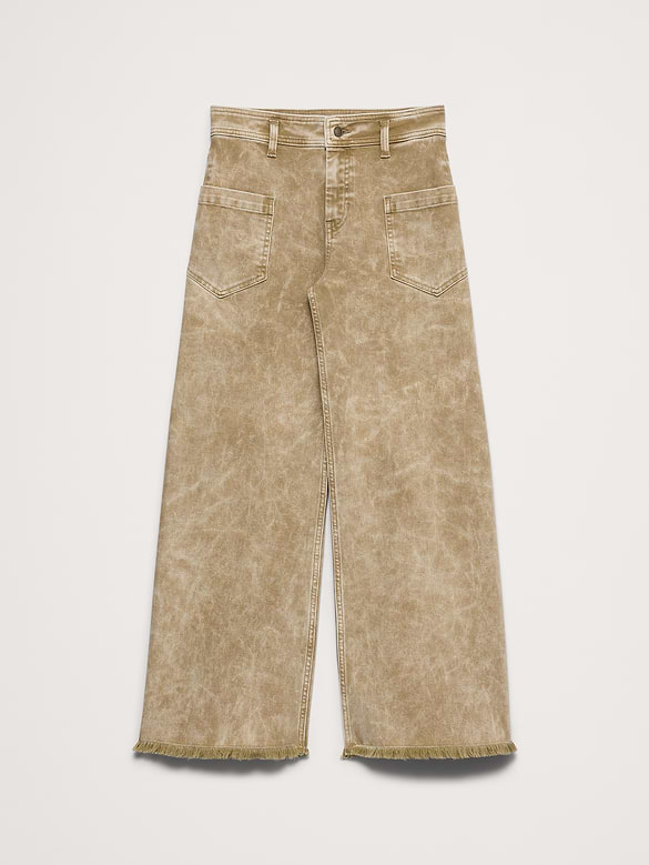 Jean à taille haute, jambe large et ourlet brut