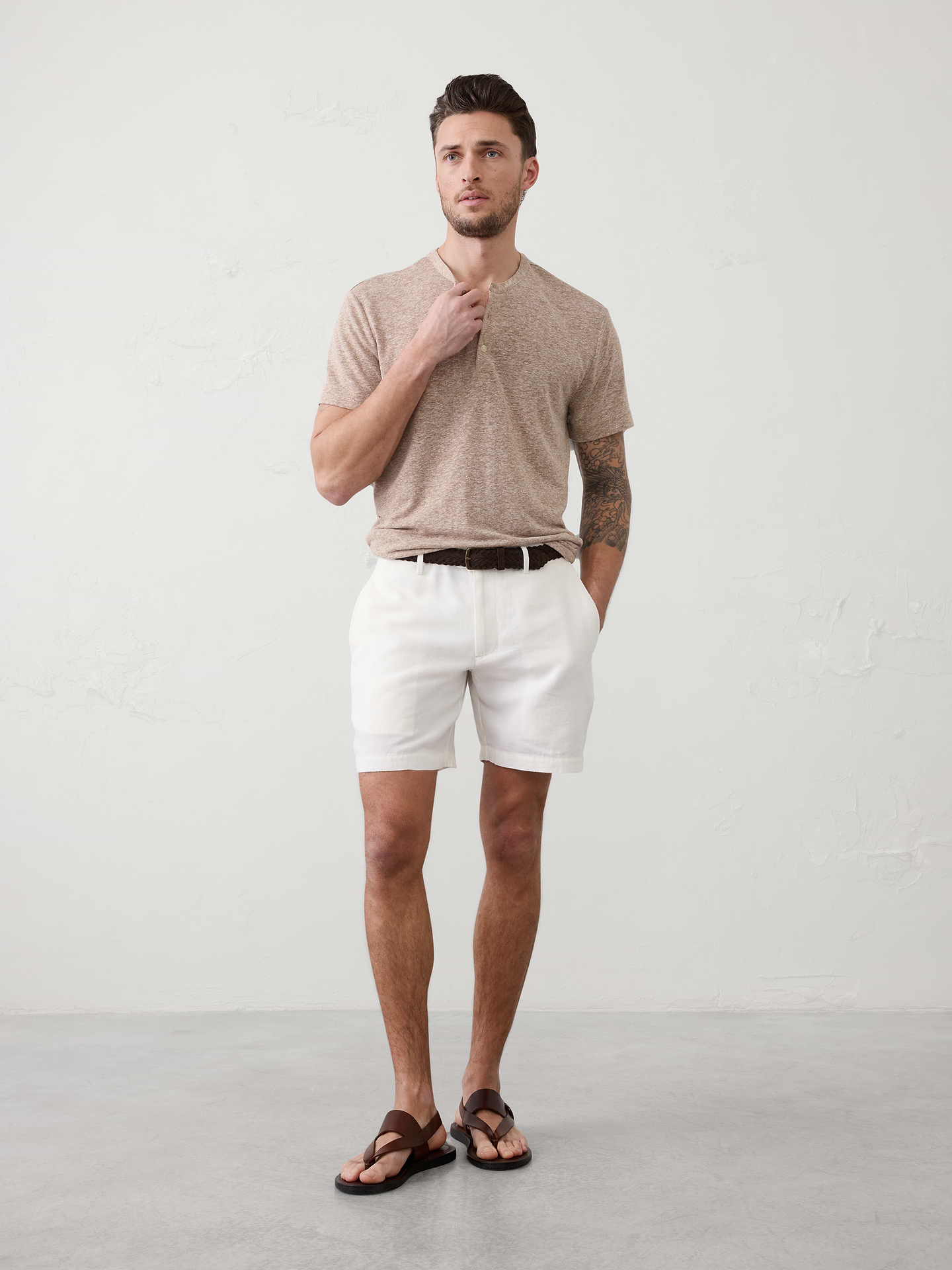 Image number 1 showing, Standard-Fit Linen-Blend Henley