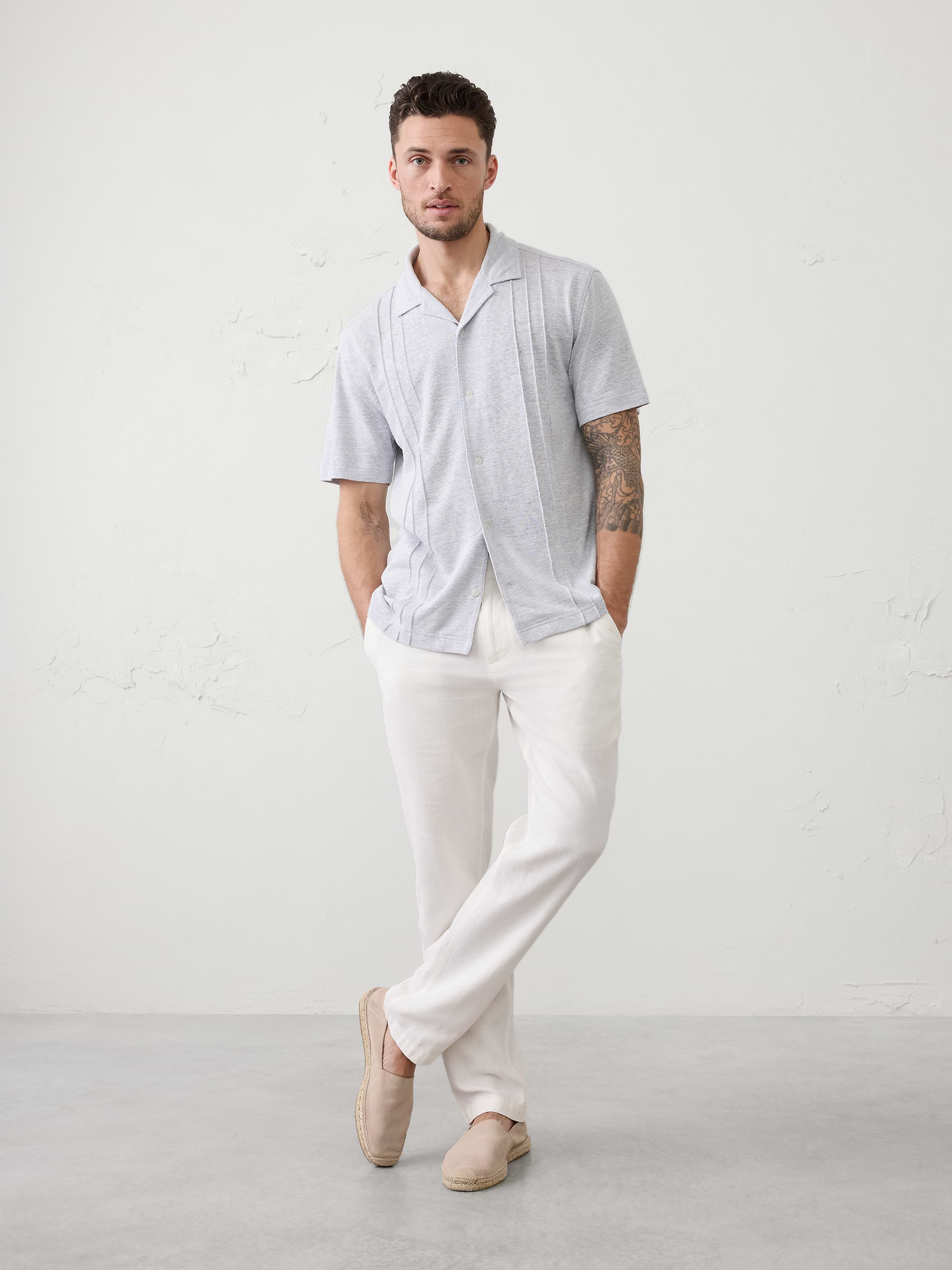 Image number 1 showing, Standard-Fit Linen-Blend Pintuck Polo