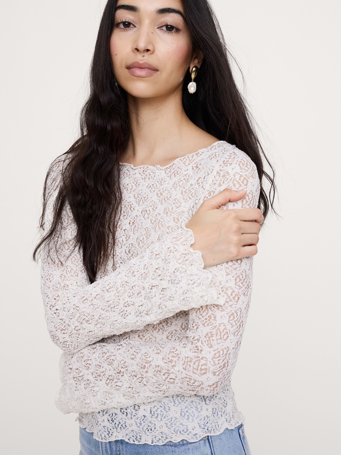 Image number 1 showing, Lace Flare-Sleeve Top