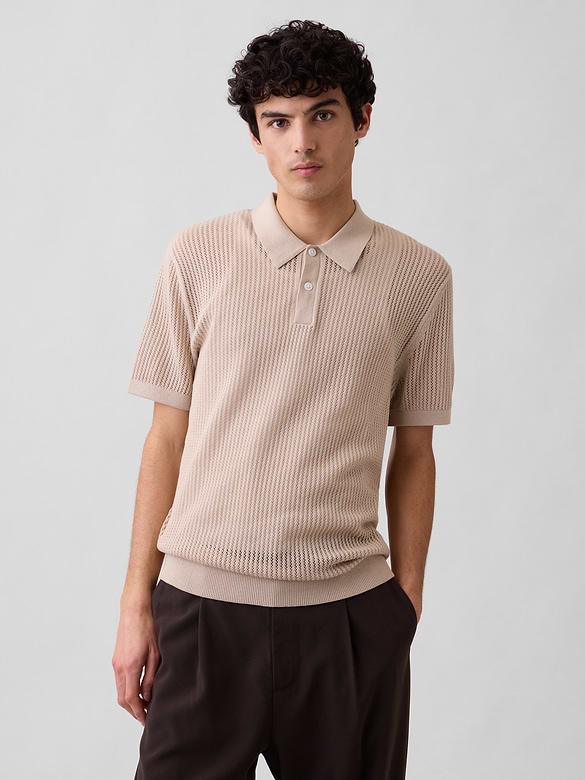 Crochet Sweater Polo Shirt