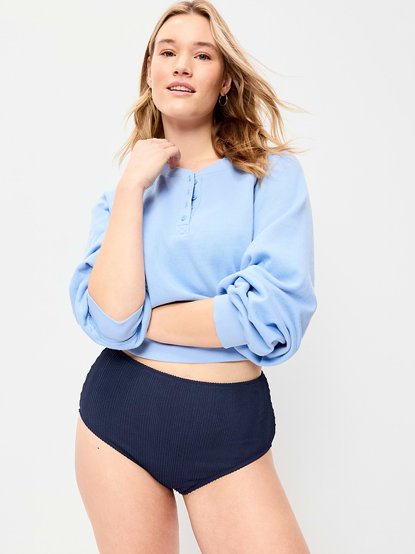High-Waisted Ribbed Bikini Swim Bottoms