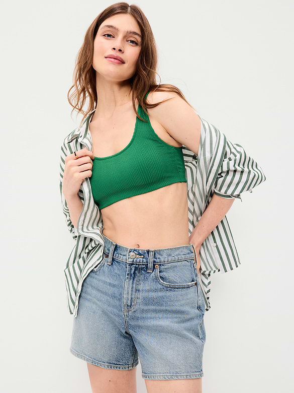 Ribbed Scoop-Neck Swim Top