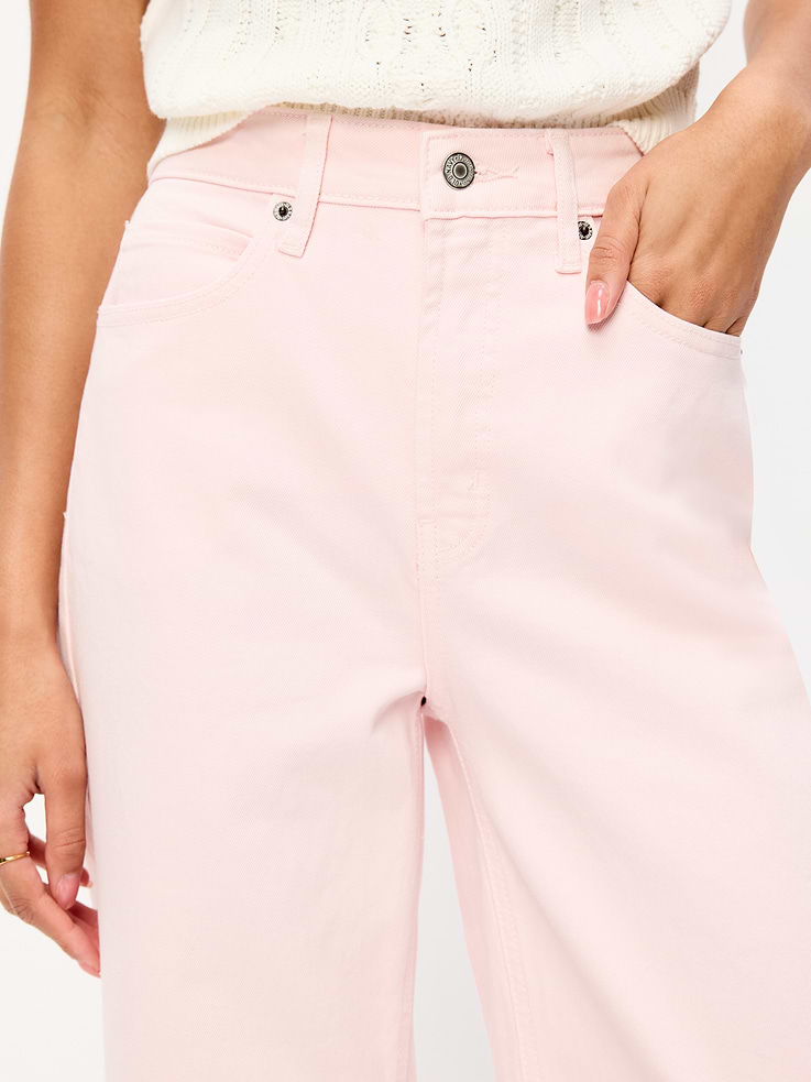 L'image numéro 5 présente Jean à jambe large et à taille très haute