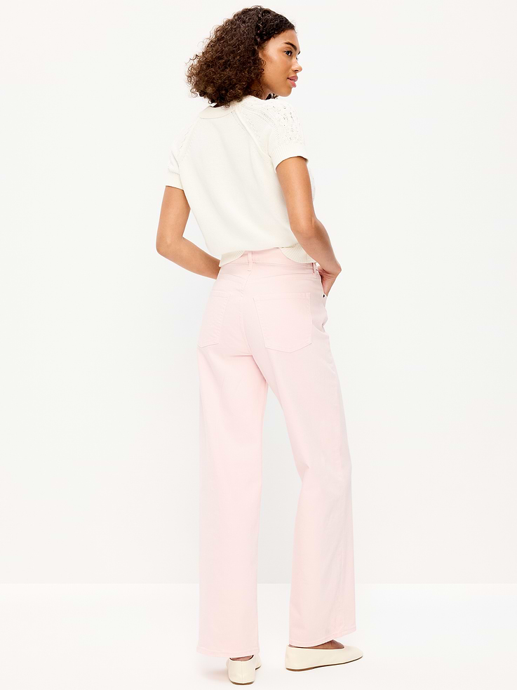 L'image numéro 3 présente Jean à jambe large et à taille très haute
