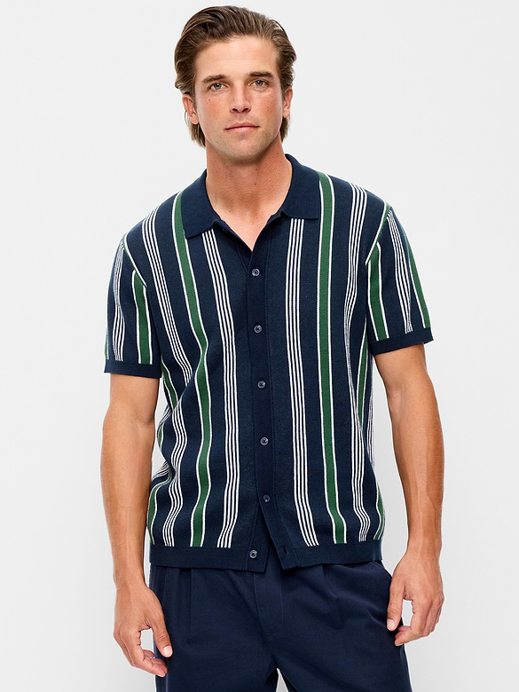 Short-Sleeve Striped Sweater Shirt