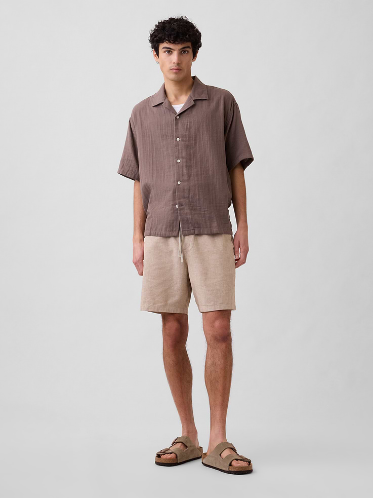 Image 1 of 6, Smooth linen blend., Drawcord ties at elasticized waist, faux fly., Front slant pockets, patch pockets at back., Select styles have allover print., Product #1172434