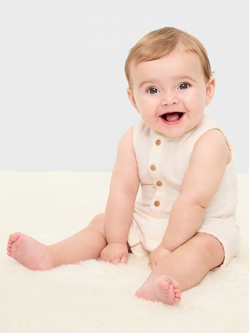 Sleeveless Sleeveless Double-Weave Henley One-Piece Romper for Baby on clearance at Old Navy — 40% off
