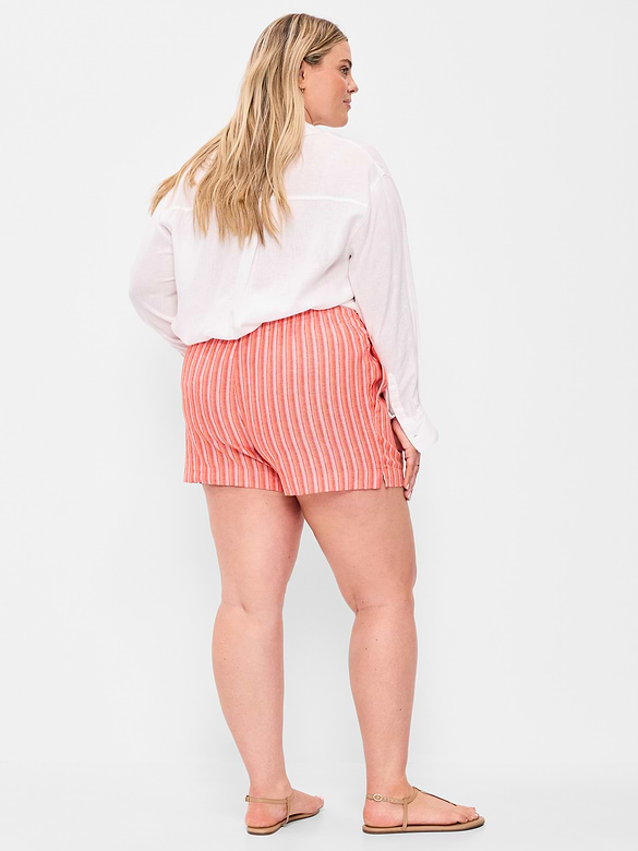 Short en mélange de lin à taille haute, entrejambe de 9 cm
