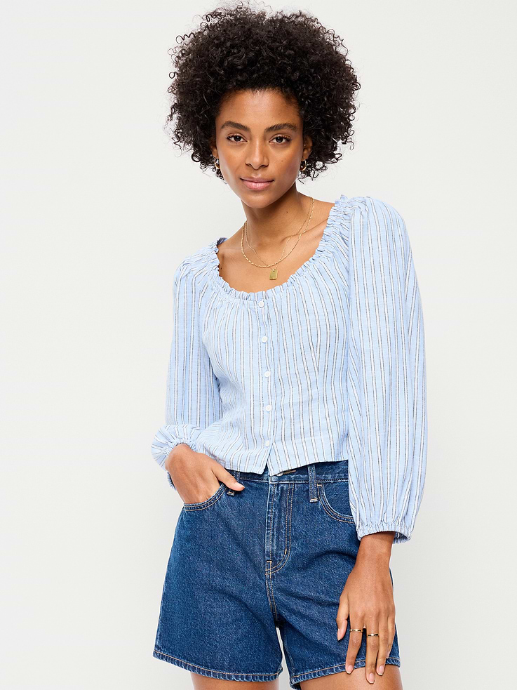 Image number 1 showing, Long-Sleeve Button-Down Top