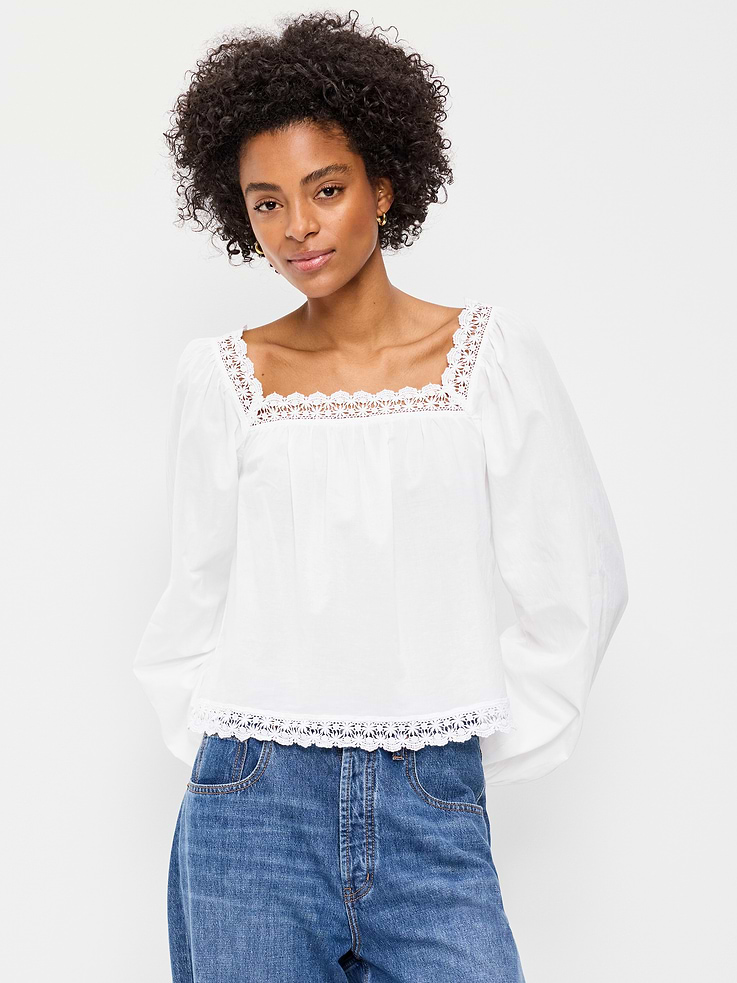 Image number 1 showing, Long-Sleeve Lace Trim Top