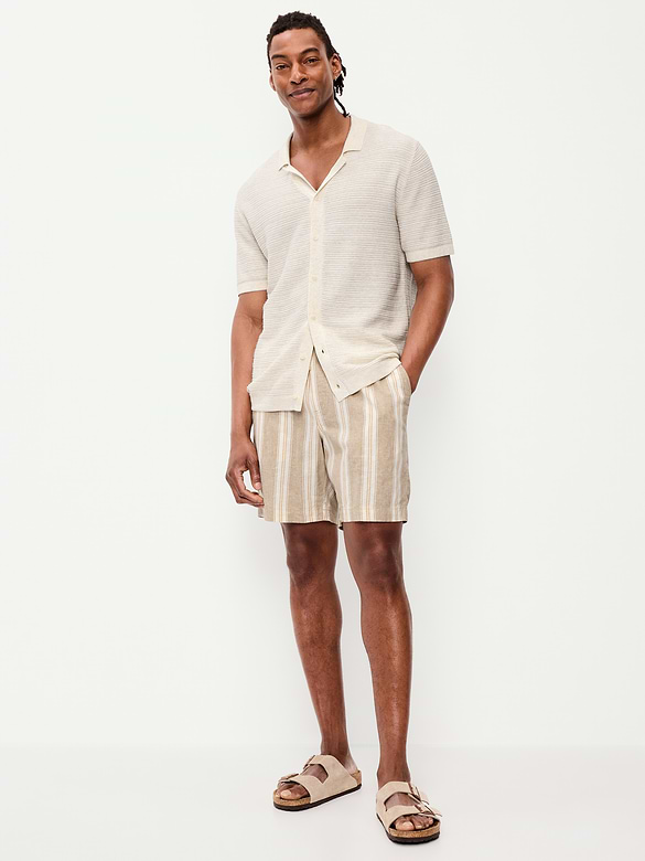 Short de jogging en mélange de lin, entrejambe de 18 cm