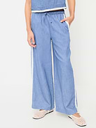 Image number 1 showing, Lace-Trim Chambray Pants for Girls