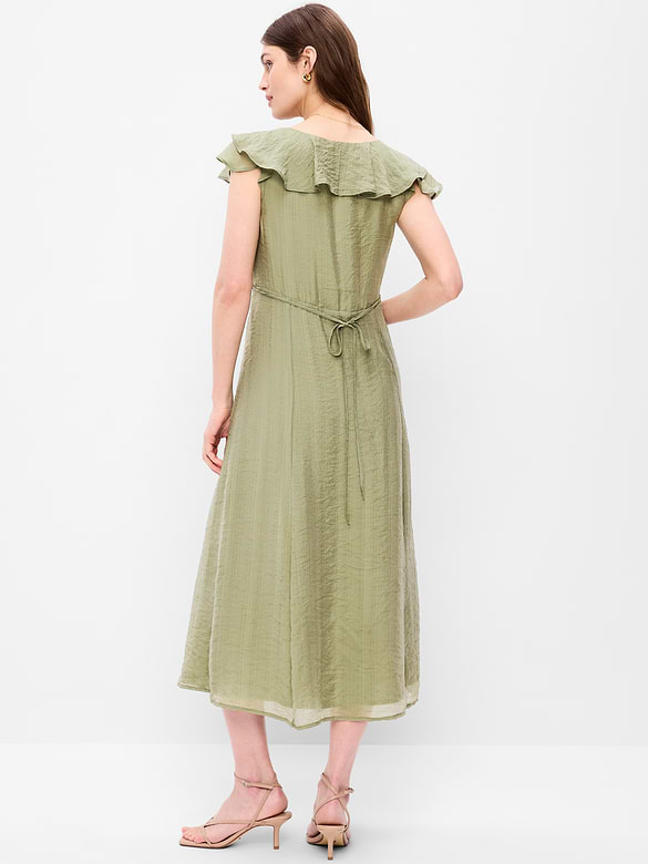Ruffle-Sleeve Fit & Flare Midi Dress