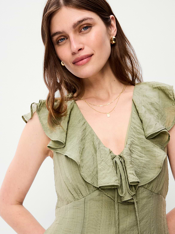 Ruffle-Sleeve Fit & Flare Midi Dress