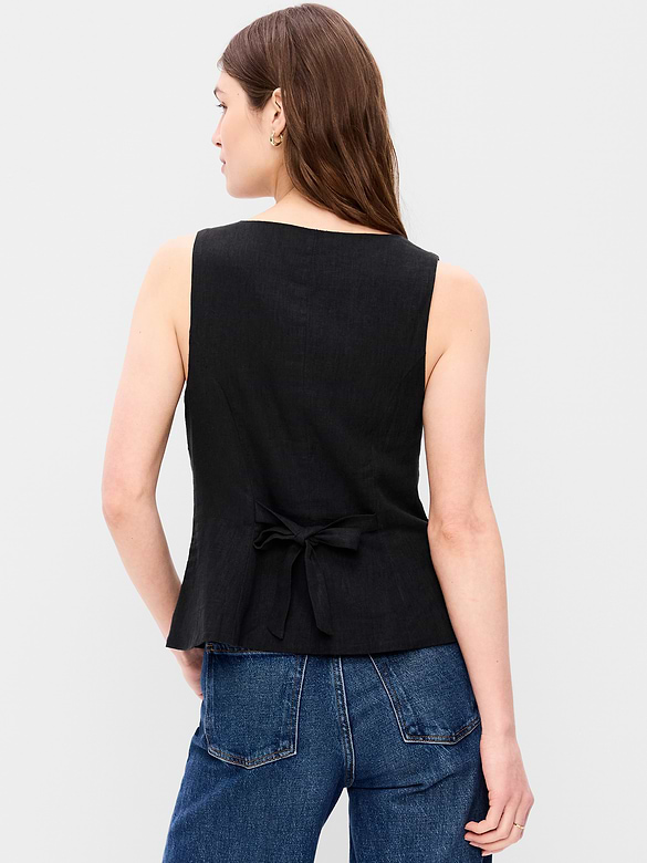 Button-Down Linen Blend Top