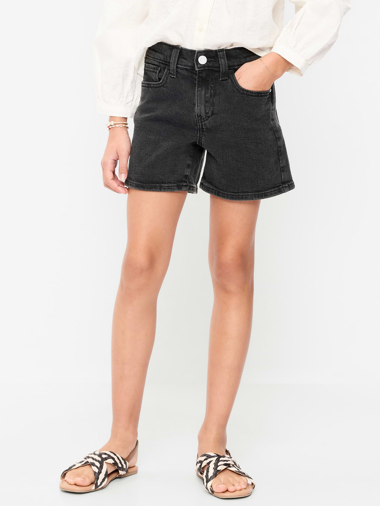 Image number 1 showing, High-Waisted Jean Midi Shorts for Girls