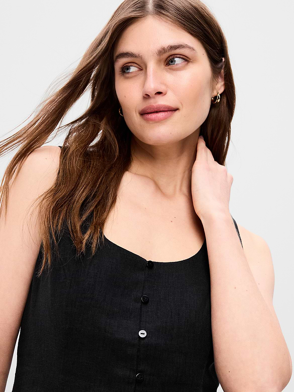 Button-Down Linen Blend Top