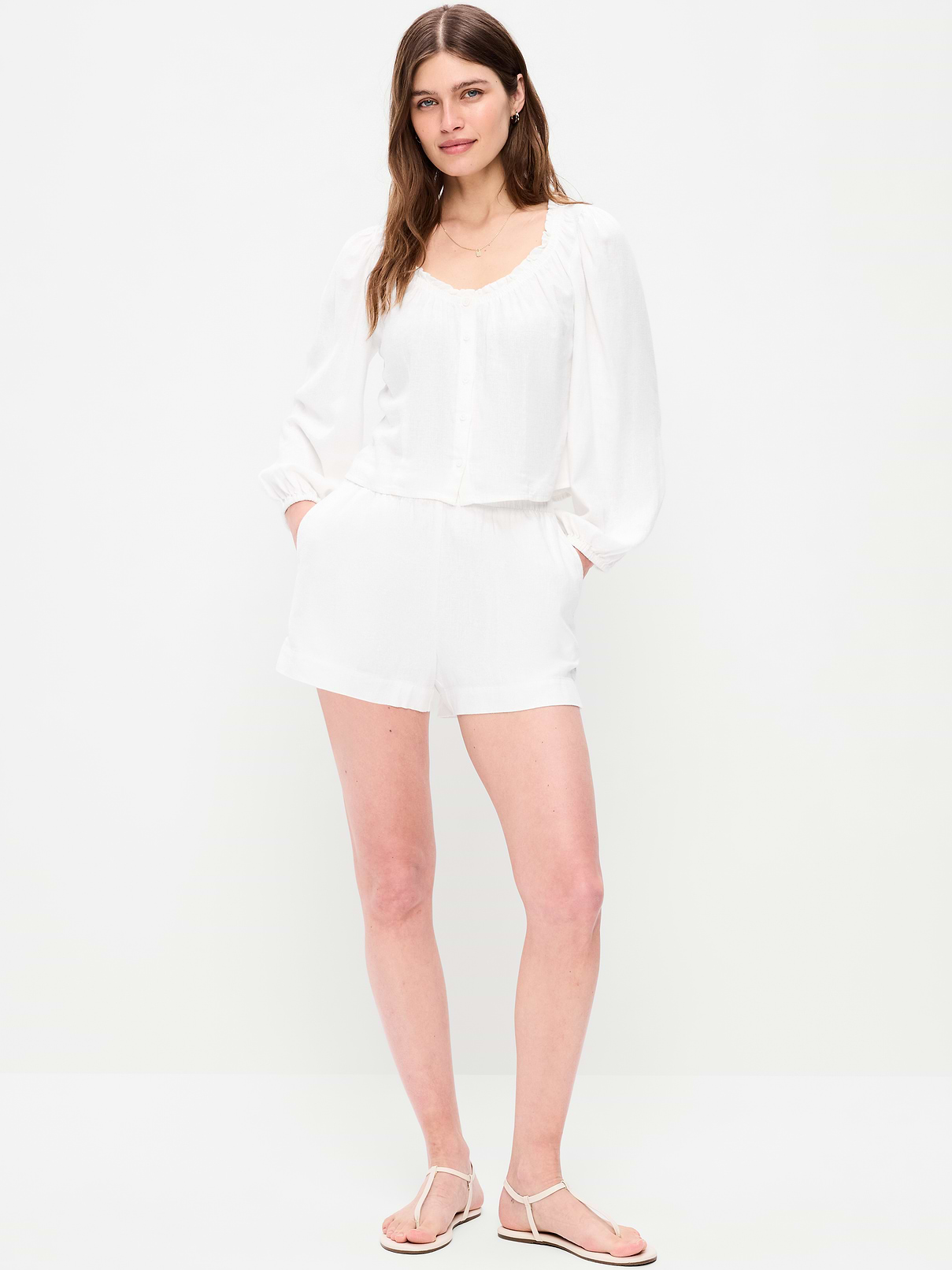 High-Waisted Linen-Blend Shorts -- 3.5-inch inseam
