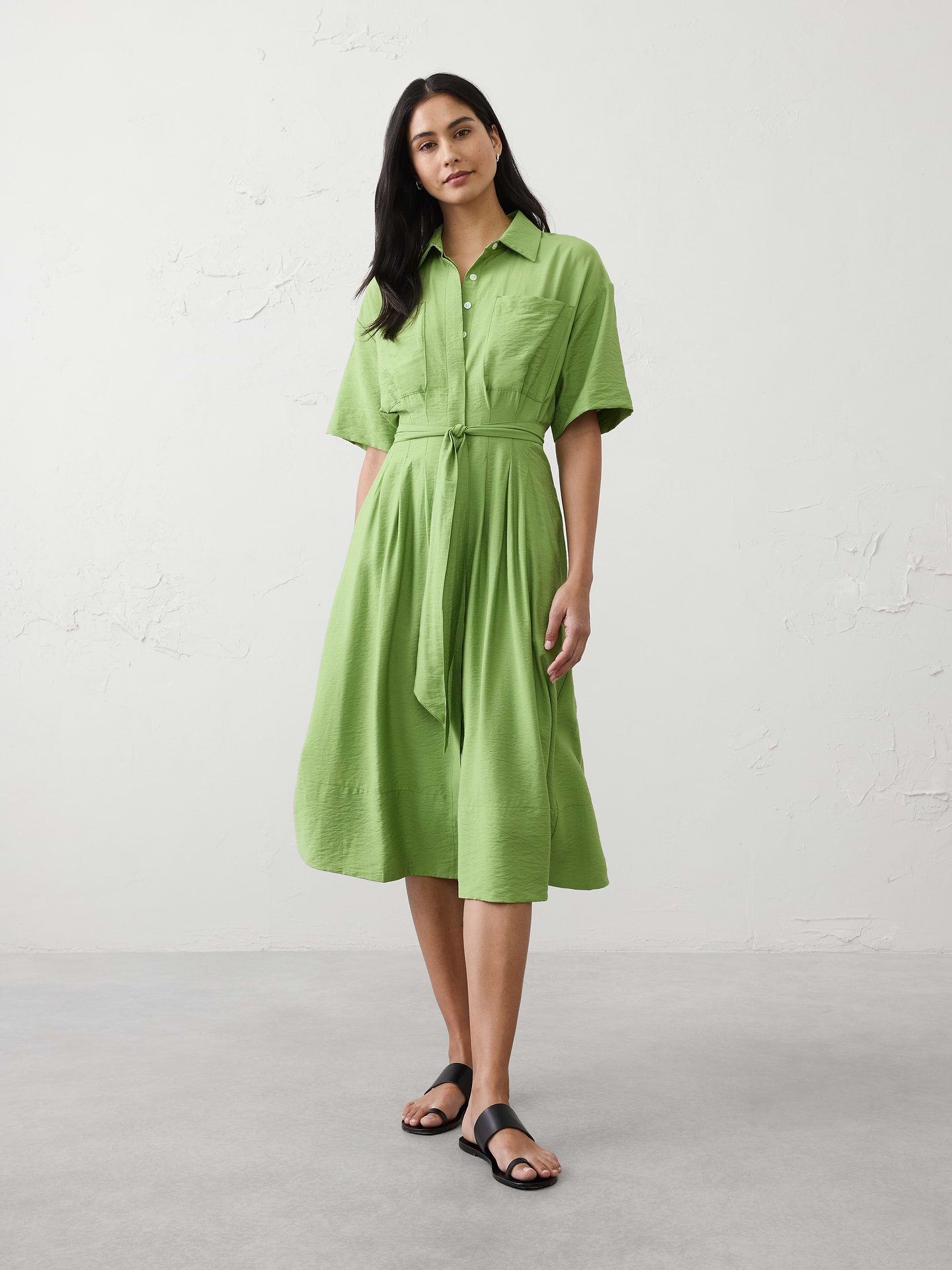 Image number 1 showing, Pleated Midi Shirtdress