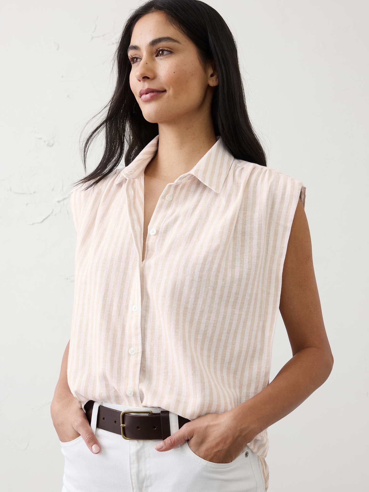 Image number 1 showing, Linen-Blend Pleated Shirt