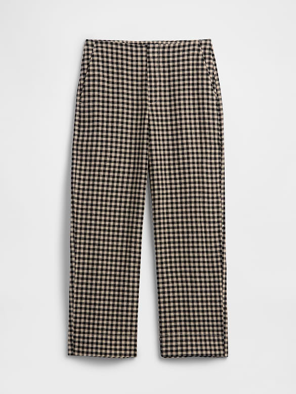High Rise Linen-Blend Straight Crop Pants