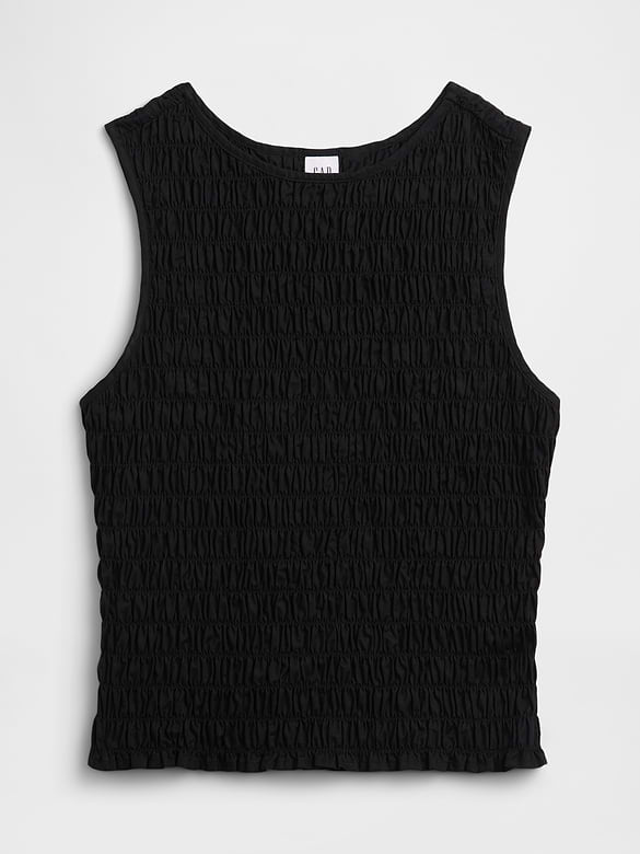 Smocked Sleeveless Boatneck Top
