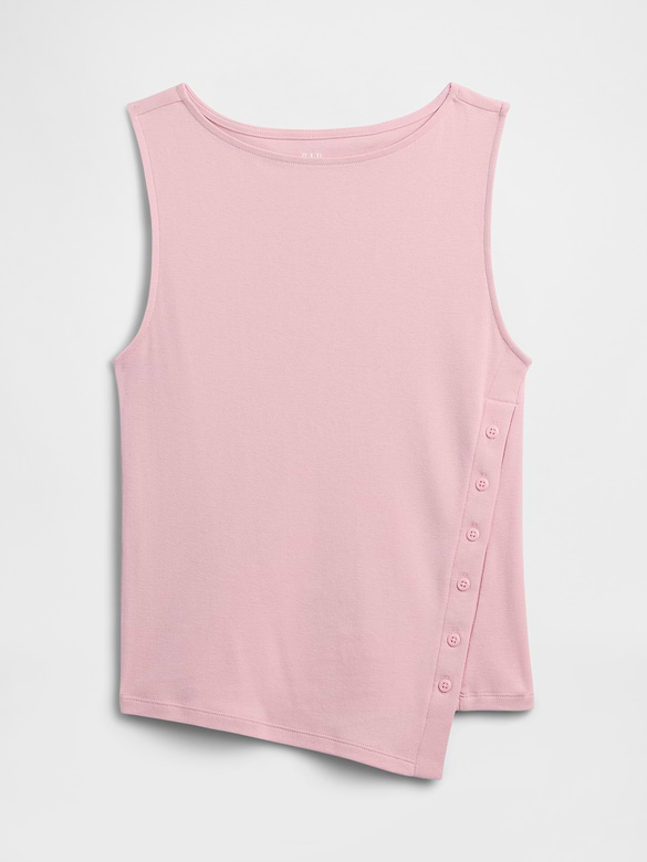 Modern Ribbed Asymmetrical Button-Side Top