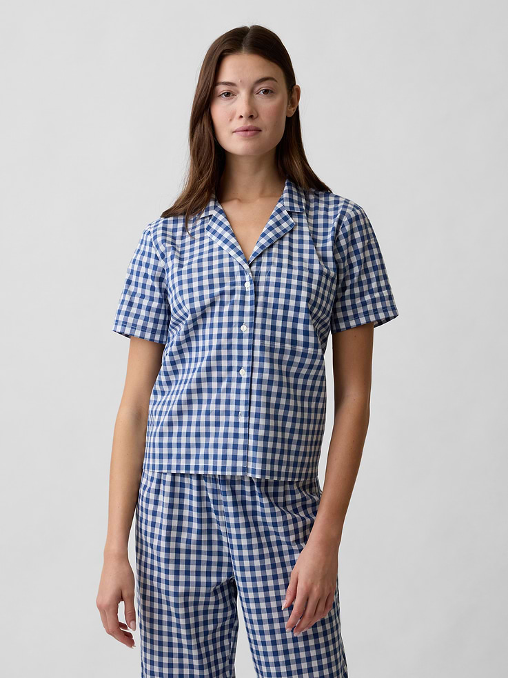 Image 1 of 4, Smooth poplin sleep shirt., Short sleeves., Lapel collar, button front., Patch pocket at chest., Select styles have allover print or stripes., Product #1172401
