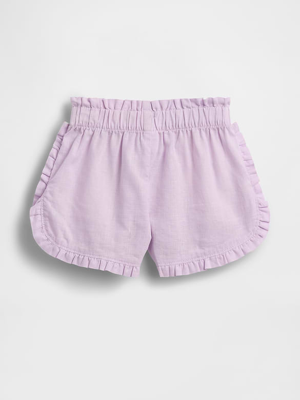Short à volants et à ourlet arrondi et fendu en coton et lin pour Bébé et Tout-petit