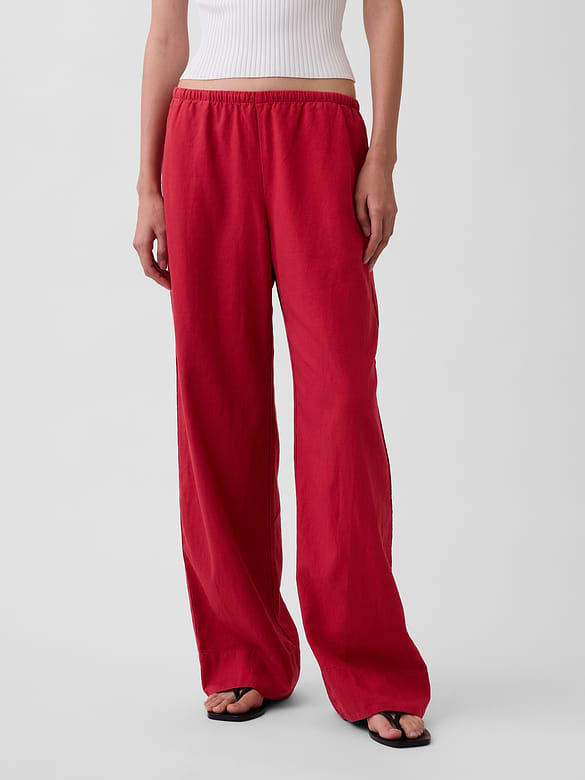 Linen-Blend Easy Wide-Leg Pants