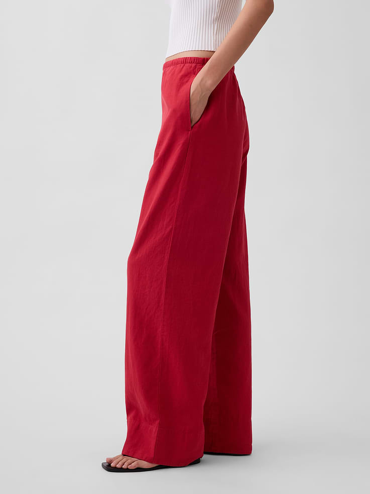 Image number 3 showing, Linen-Blend Easy Wide-Leg Pants