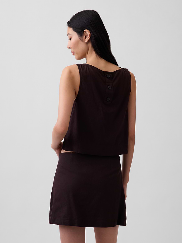 Linen-Blend Crop Shell Tank Top