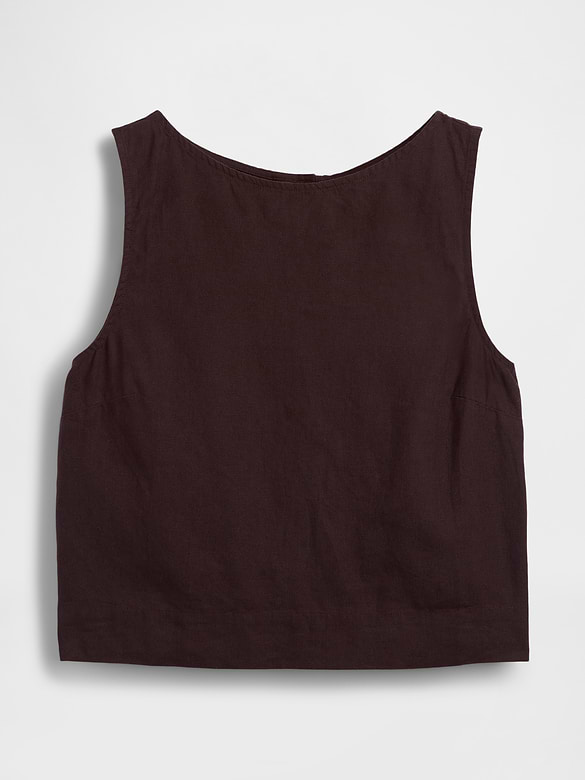 Linen-Blend Crop Shell Tank Top
