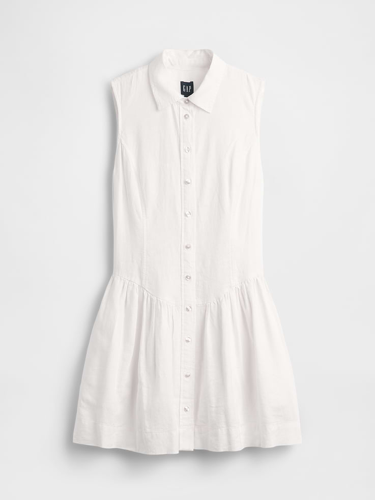 Image number 5 showing, Linen-Blend Drop-Waist Mini Shirtdress