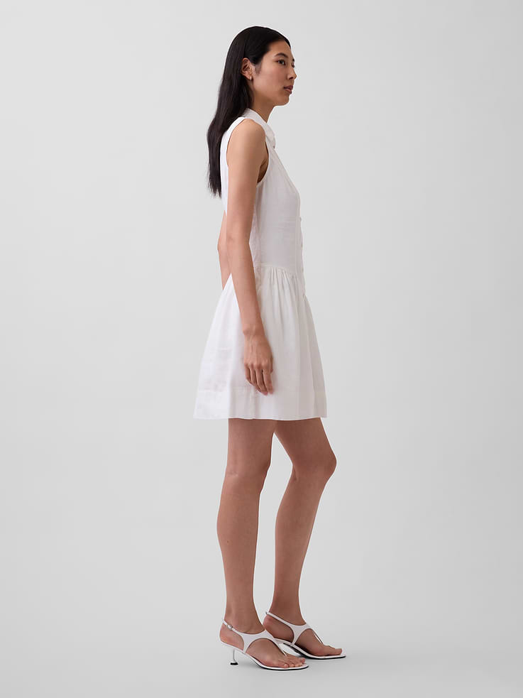 Image number 3 showing, Linen-Blend Drop-Waist Mini Shirtdress