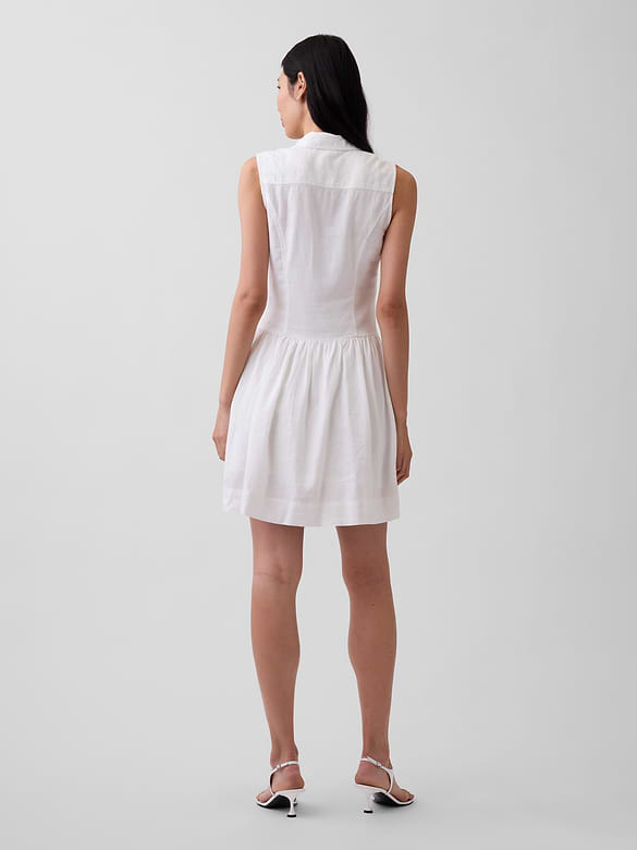 Linen-Blend Drop-Waist Mini Shirtdress