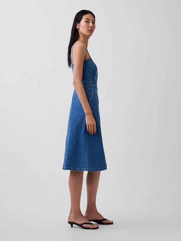 Denim Button-Front Midi Dress