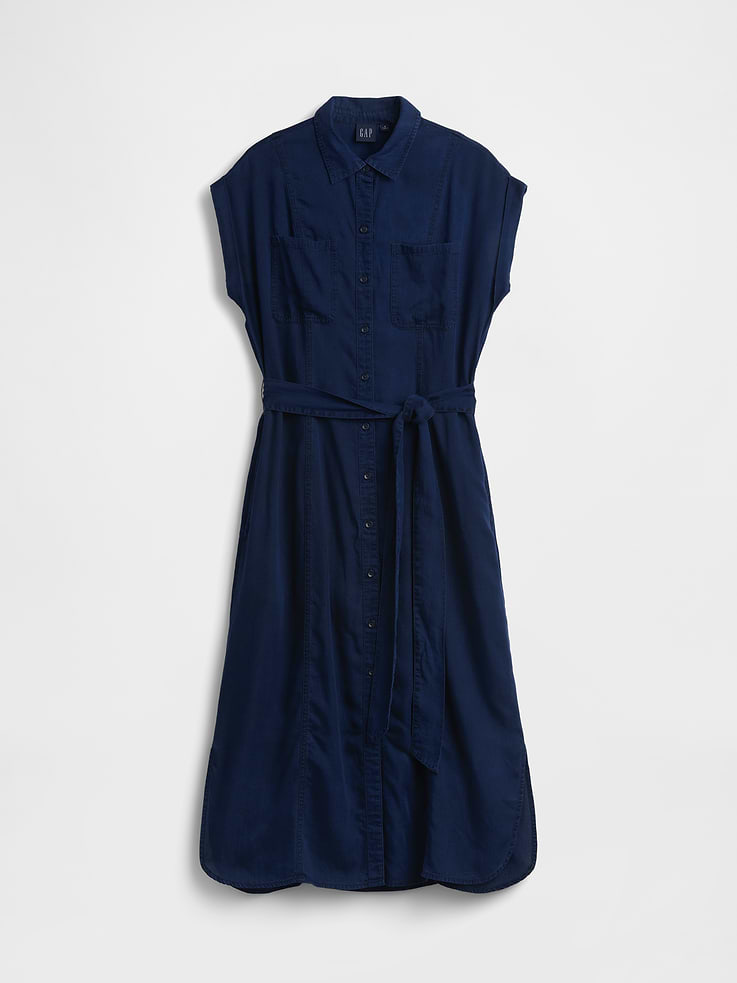 Image number 6 showing, Denim Tie-Waist Utility Midi Dress
