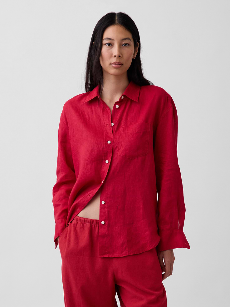 100% Linen Oversized Shirt — Chakra Red