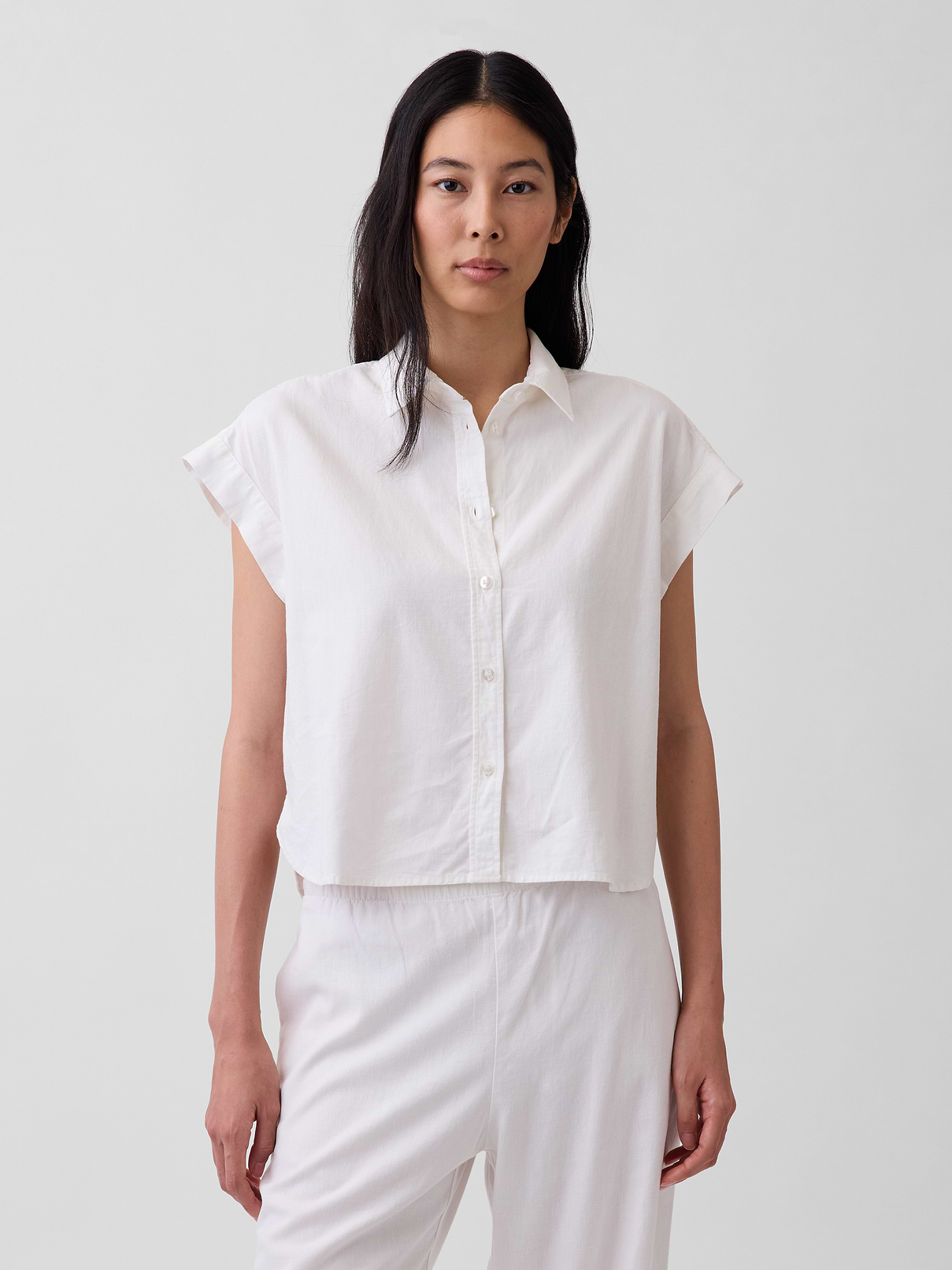 Linen-Blend Oversized Shirt