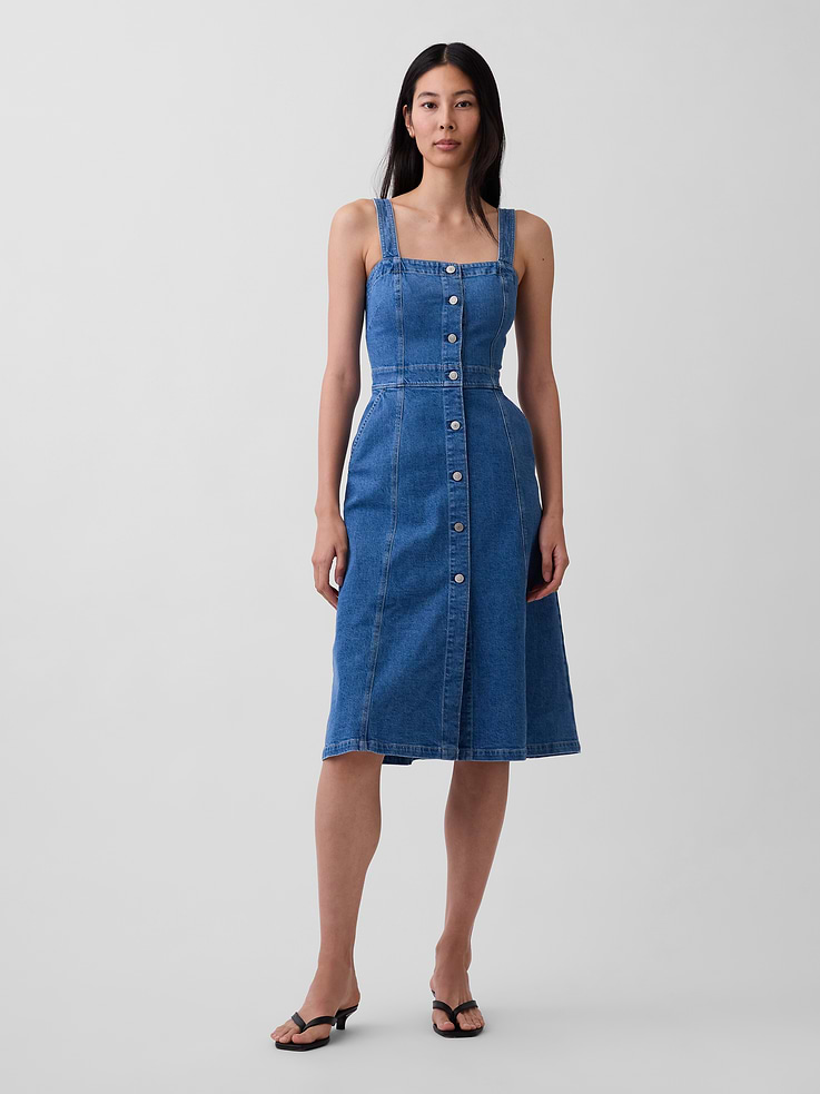 Image number 1 showing, Denim Button-Front Midi Dress