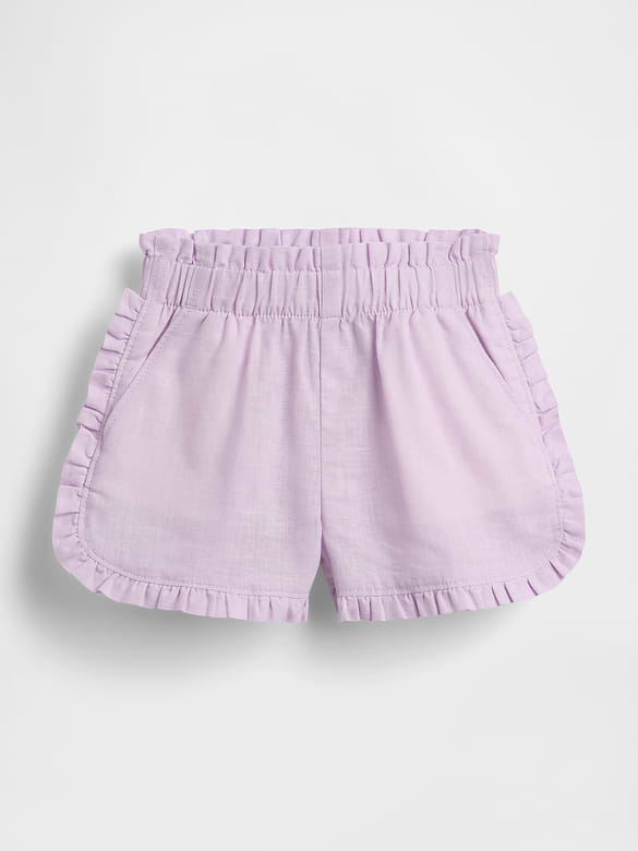 Short à volants et à ourlet arrondi et fendu en coton et lin pour Bébé et Tout-petit