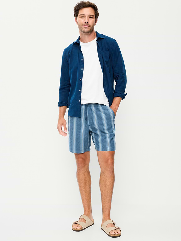 Short de jogging en mélange de lin, entrejambe de 18 cm
