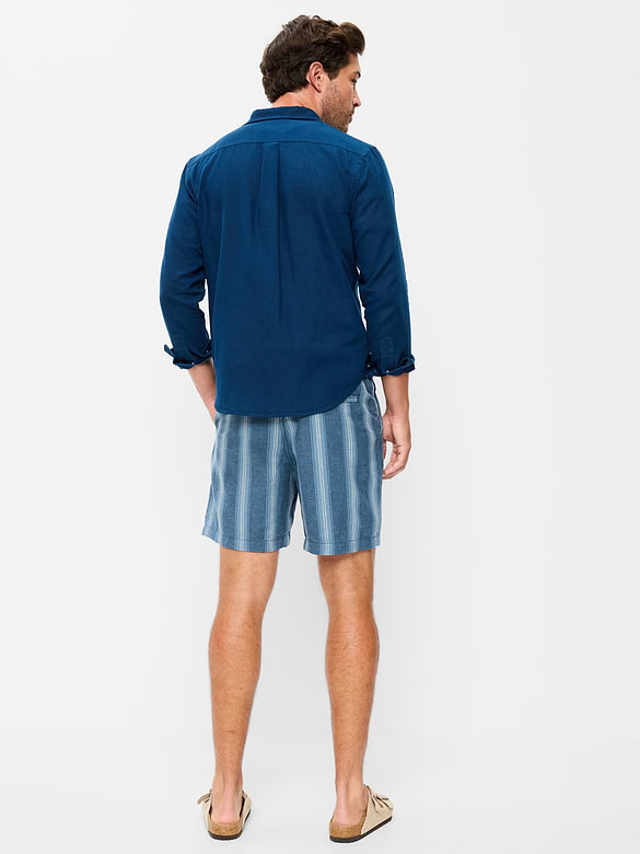 Short de jogging en mélange de lin, entrejambe de 18 cm