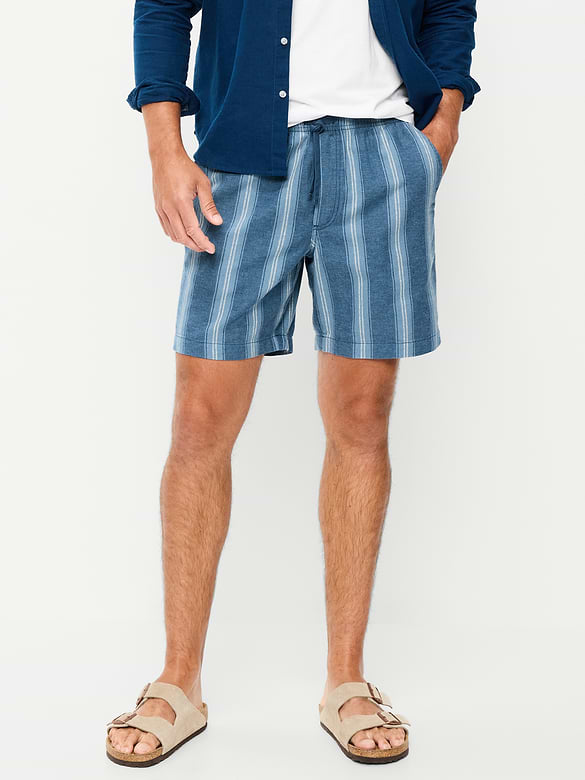 Short de jogging en mélange de lin, entrejambe de 18 cm