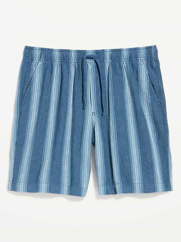 Short de jogging en mélange de lin, entrejambe de 18 cm