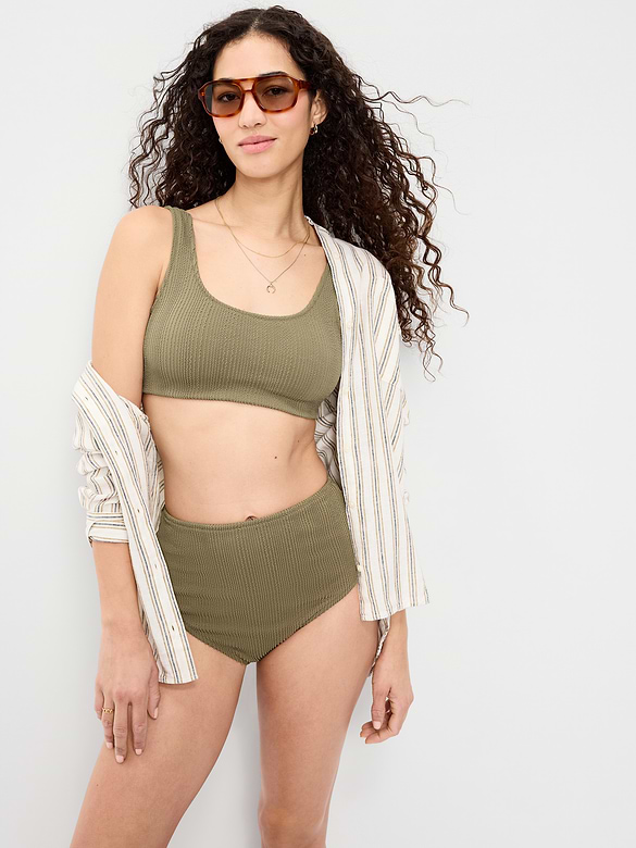 High-Waisted Ribbed Bikini Swim Bottoms