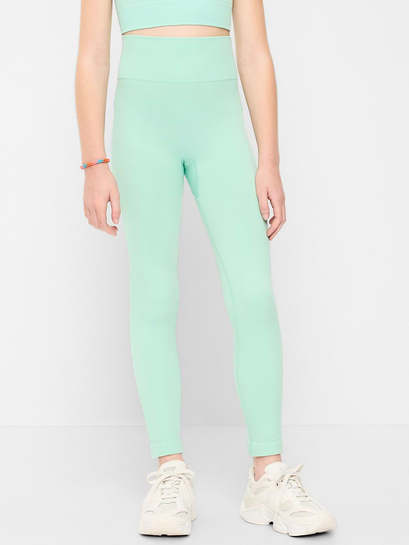 Fitted High-Waisted 7/8-Length Seamless Performance Leggings for Girls